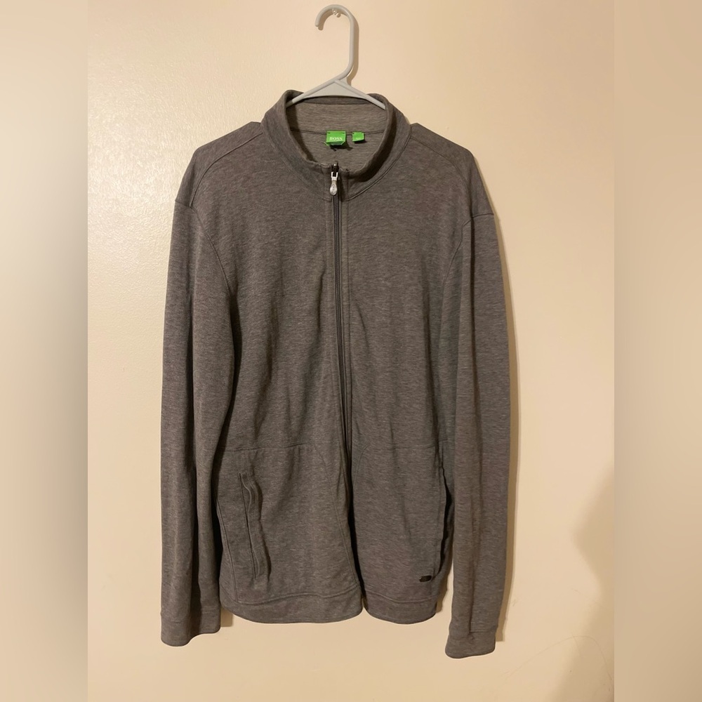 Hugo Boss Gray Zip Up Full Zip Sweater with Collar Xl